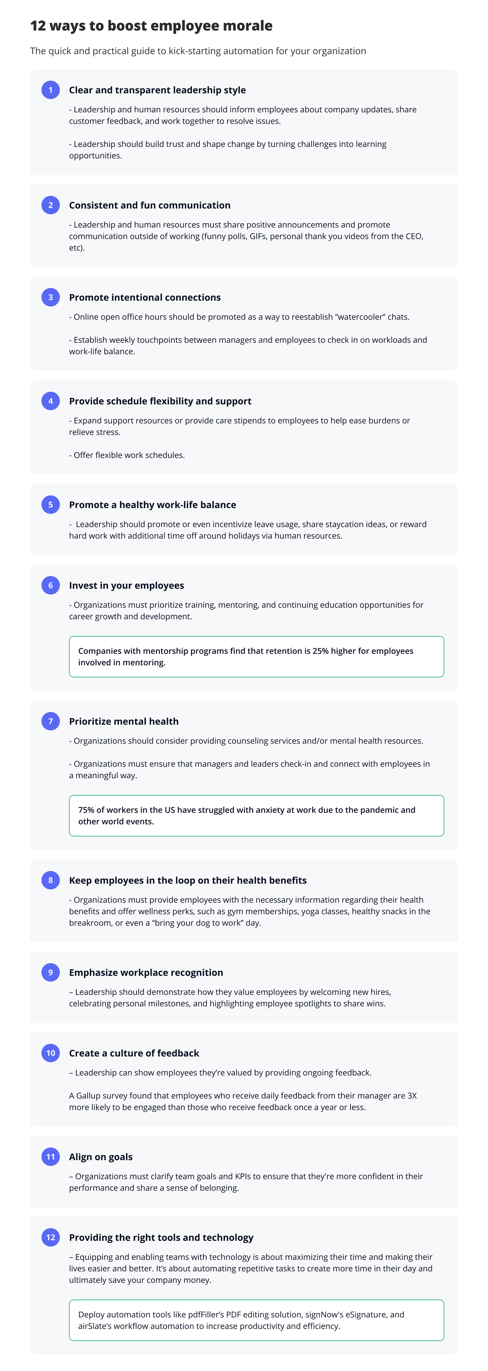 12 ways to boost employee morale - infographic by airSlate
