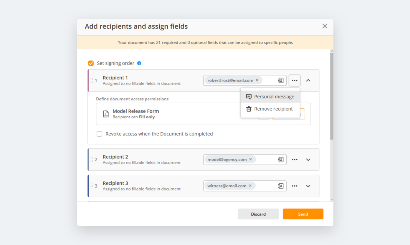 Adding recipients in airSlate