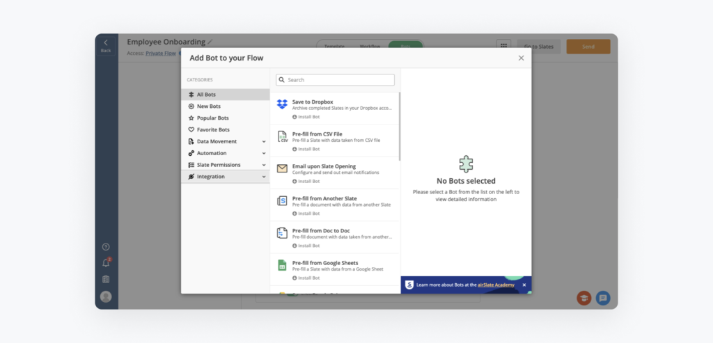 airSlate Employee Onboarding Flow - How to add Bots to your Flow