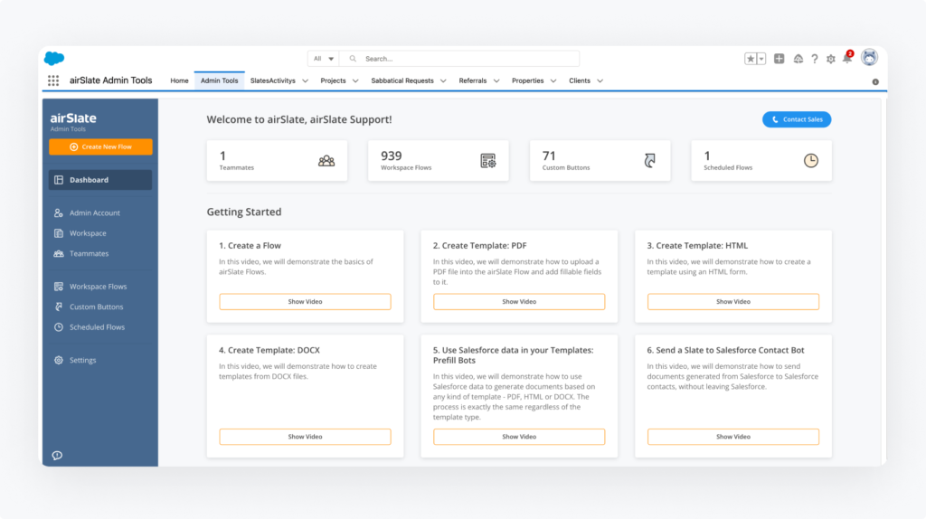 The airSlate for Salesforce integration - Dashboard